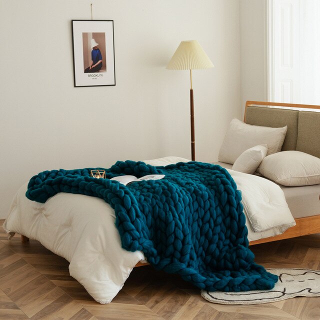 Plaid Grosse Maille Bleu Canard | Univers Plaid