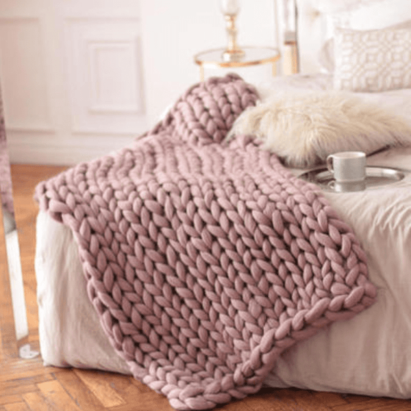 Plaid Grosse Maille Rose Poudré | Univers Plaid